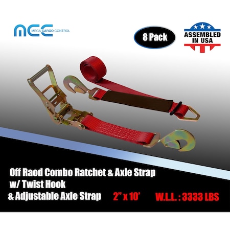 Axle Ratchet Tie Down Strap W/ Snap Hook Race Car Hauler Trailer Flatbed Red, 8PK